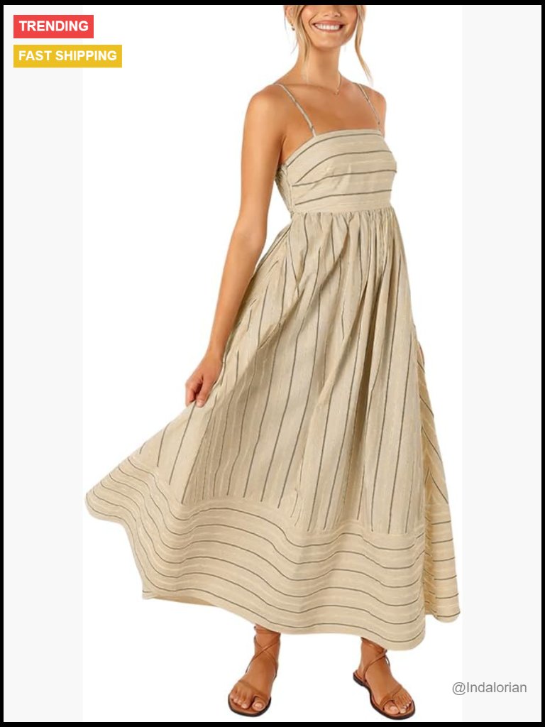 Striped Smocked Back Cut Out Spaghetti Strap Maxi Dress With Pockets